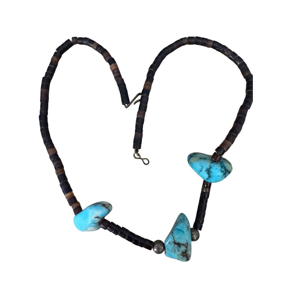 Handcrafted Blue Howlite & Tiger Eye Beaded Necklace With Hook Clasp 16"